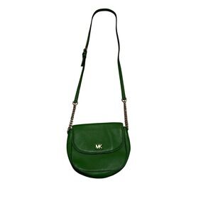 Michael Kors Green Pebbled Leather Crossbody Bag Gold MK Logo Chain Strap Sample